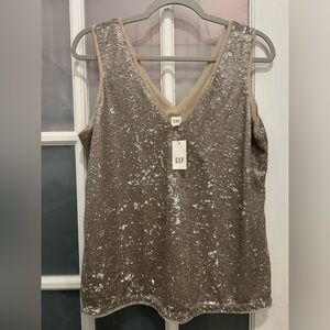 NEW! GAP Champagne Beige Sequin Tank Top Size Large